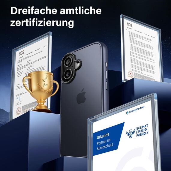 UniqueMe für iPhone 16 Hülle, 5-in-1-Set Handyhülle für iPhone 16 Case Rundumschutz Schutzhülle Cover,1 Handyhülle & 2 Schutzfolie & 2 Kameraschutz - Matt Blau