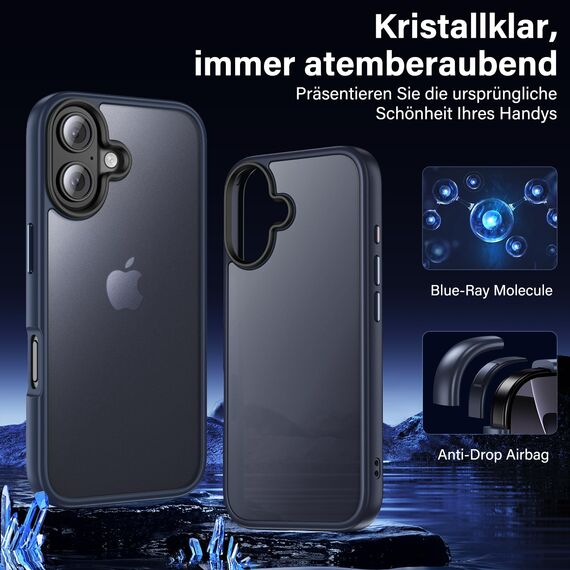 UniqueMe für iPhone 16 Hülle, 5-in-1-Set Handyhülle für iPhone 16 Case Rundumschutz Schutzhülle Cover,1 Handyhülle & 2 Schutzfolie & 2 Kameraschutz - Matt Blau