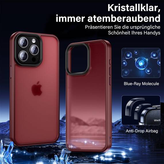 UniqueMe für iPhone 15 Pro Max Hülle, 5-in-1-Set Handyhülle für iPhone 15 Pro Max Case Rundumschutz Schutzhülle Cover,1 Handyhülle & 2 Schutzfolie & 2 Kameraschutz - Matt Rot