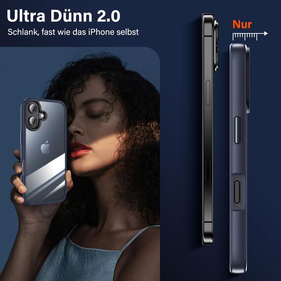 UniqueMe für iPhone 16 Hülle, 5-in-1-Set Handyhülle für iPhone 16 Case Rundumschutz Schutzhülle Cover,1 Handyhülle & 2 Schutzfolie & 2 Kameraschutz - Matt Blau