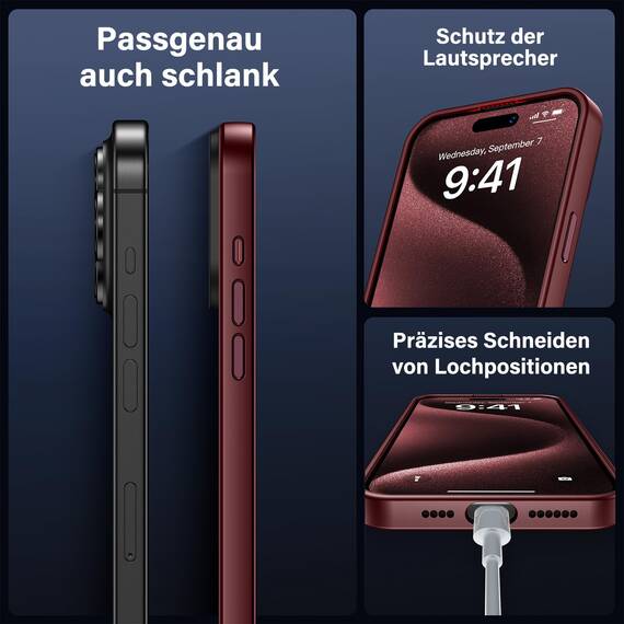 UniqueMe für iPhone 15 Pro Max Hülle, 5-in-1-Set Handyhülle für iPhone 15 Pro Max Case Rundumschutz Schutzhülle Cover,1 Handyhülle & 2 Schutzfolie & 2 Kameraschutz - Matt Rot