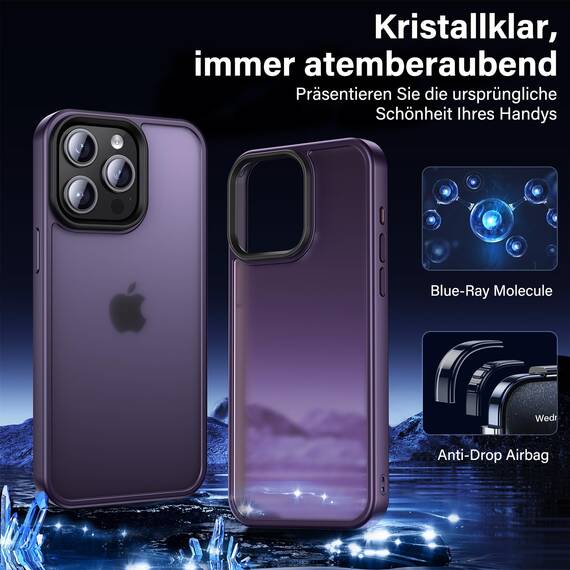 UniqueMe für iPhone 15 Pro Max Hülle, 5-in-1-Set Handyhülle für iPhone 15 Pro Max Case Rundumschutz Schutzhülle Cover,1 Handyhülle & 2 Schutzfolie & 2 Kameraschutz - Matt Lila