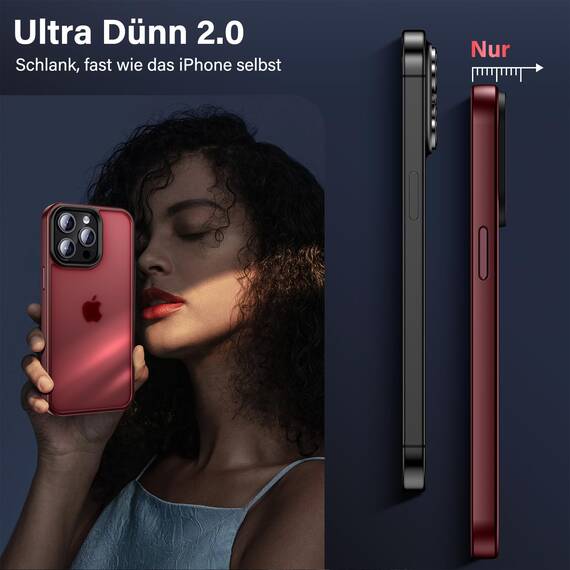 UniqueMe für iPhone 15 Pro Max Hülle, 5-in-1-Set Handyhülle für iPhone 15 Pro Max Case Rundumschutz Schutzhülle Cover,1 Handyhülle & 2 Schutzfolie & 2 Kameraschutz - Matt Rot