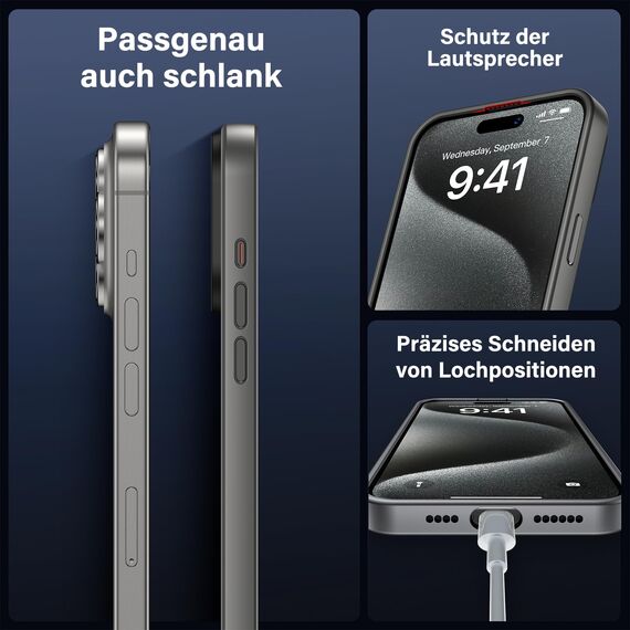 UniqueMe für iPhone 15 Pro Max Hülle, 5-in-1-Set Handyhülle für iPhone 15 Pro Max Case Rundumschutz Schutzhülle Cover,1 Handyhülle & 2 Schutzfolie & 2 Kameraschutz - Matt Grau