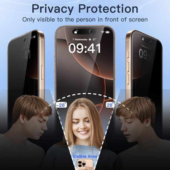 JETech Sichtschutz für iPhone 16 Pro Max 6,9 Zoll mit Kameraschutz, Anti-Spy Gehärtete Glas Schutzfolie, Einfaches Installationswerkzeug, 2 Stück Jeweils