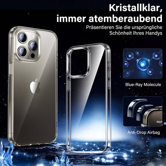 UniqueMe für iPhone 15 Pro Hülle, Handyhülle für iPhone 15 Pro Case Rundumschutz Schutzhülle Cover, 1 Handyhülle & 2 Schutzfolie - Transparent