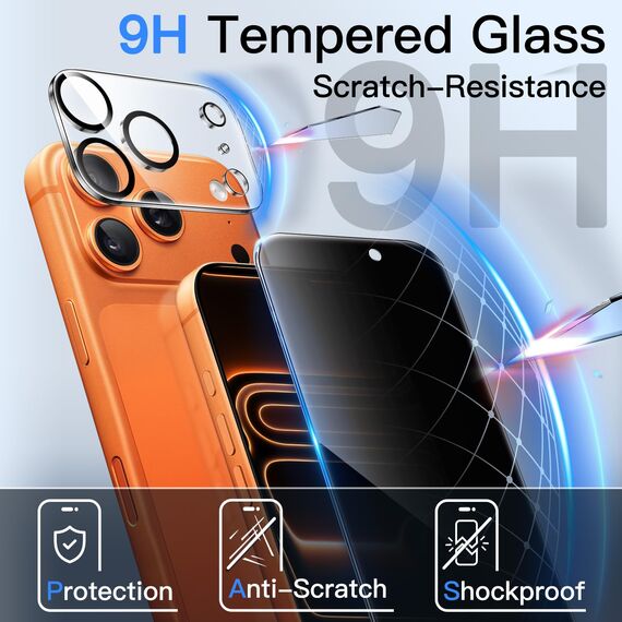 JETech Sichtschutz für iPhone 17 Pro Max 6,9 Zoll mit Kameraschutz, Anti-Spy Gehärtete Glas Schutzfolie, Einfaches Installationswerkzeug, 2 Stück Jeweils