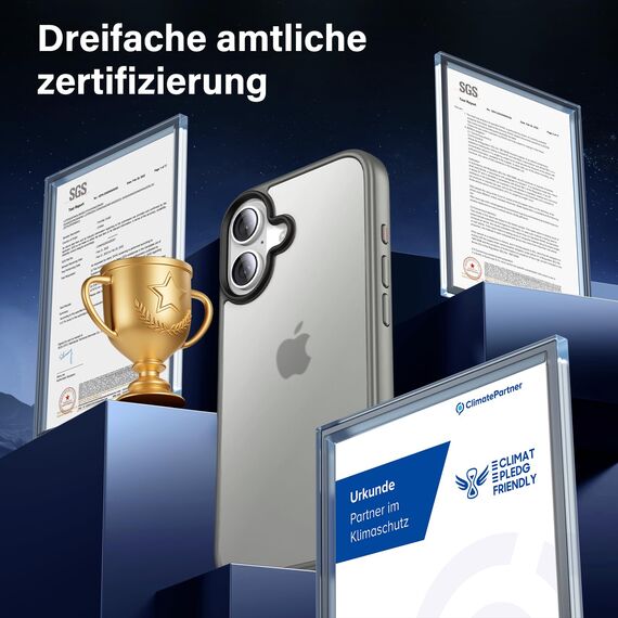 UniqueMe für iPhone 16 Hülle, 5-in-1-Set Handyhülle für iPhone 16 Case Rundumschutz Schutzhülle Cover,1 Handyhülle & 2 Schutzfolie & 2 Kameraschutz - Matt Grau
