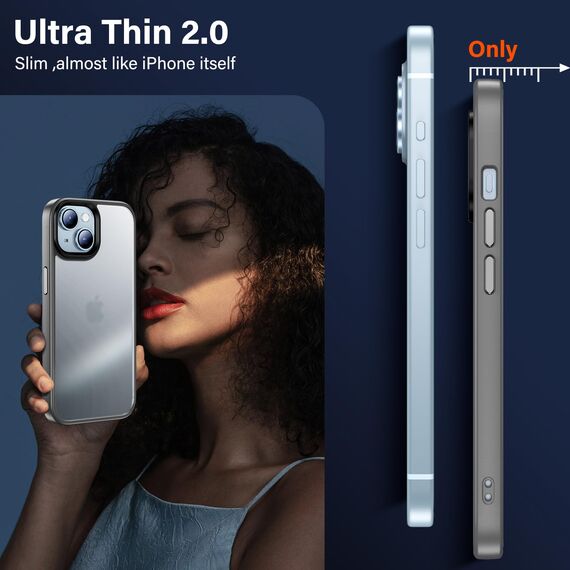 UniqueMe für iPhone 15 Hülle, 5-in-1-Set Handyhülle für iPhone 15 Case Rundumschutz Schutzhülle Cover,1 Handyhülle & 2 Schutzfolie & 2 Kameraschutz - Matt Grau
