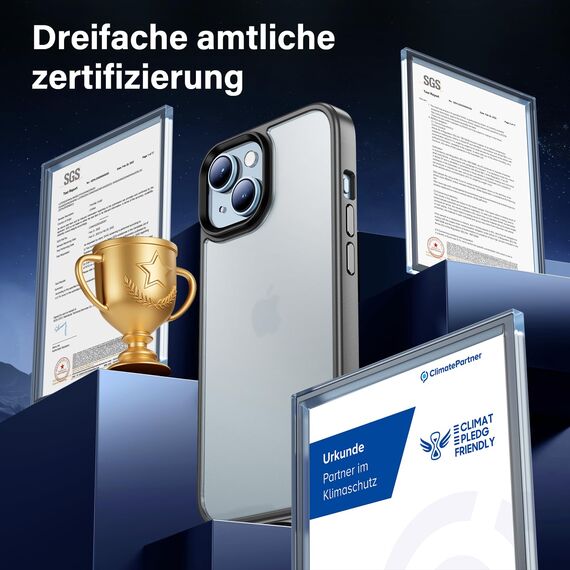 UniqueMe für iPhone 15 Hülle, 5-in-1-Set Handyhülle für iPhone 15 Case Rundumschutz Schutzhülle Cover,1 Handyhülle & 2 Schutzfolie & 2 Kameraschutz - Matt Grau