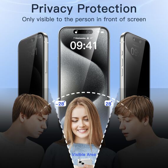 JETech Sichtschutz Schutzfolie für iPhone 15 Pro 6,1 Zoll mit Kameraschutz, Einfaches Installationswerkzeug,Anti-Spy Panzer Schutz Glas Folie Schutzfolie, 2 Stück Jeweils