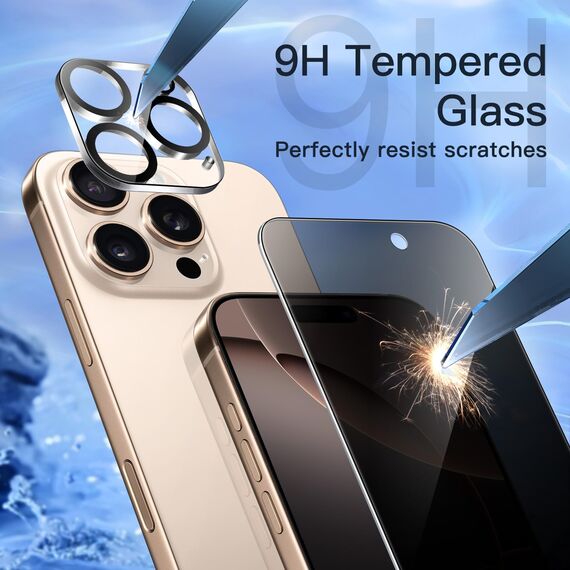 JETech Sichtschutz für iPhone 16 Pro Max 6,9 Zoll mit Kameraschutz, Anti-Spy Gehärtete Glas Schutzfolie, Einfaches Installationswerkzeug, 2 Stück Jeweils