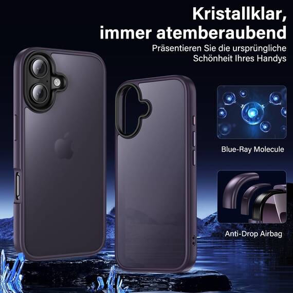 UniqueMe für iPhone 16 Hülle, 5-in-1-Set Handyhülle für iPhone 16 Case Rundumschutz Schutzhülle Cover,1 Handyhülle & 2 Schutzfolie & 2 Kameraschutz - Matt Lila