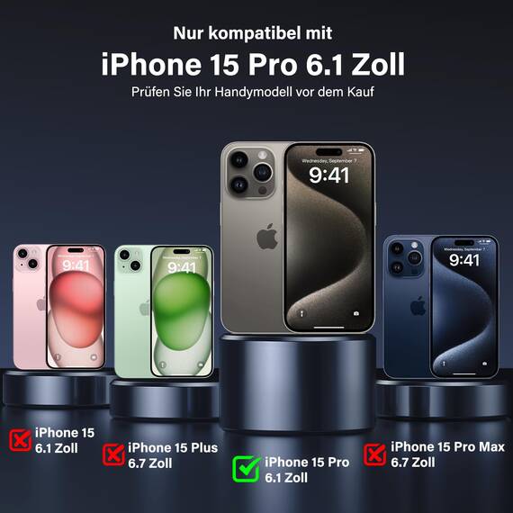 UniqueMe für iPhone 15 Pro Hülle, Handyhülle für iPhone 15 Pro Case Rundumschutz Schutzhülle Cover, 1 Handyhülle & 2 Schutzfolie - Transparent