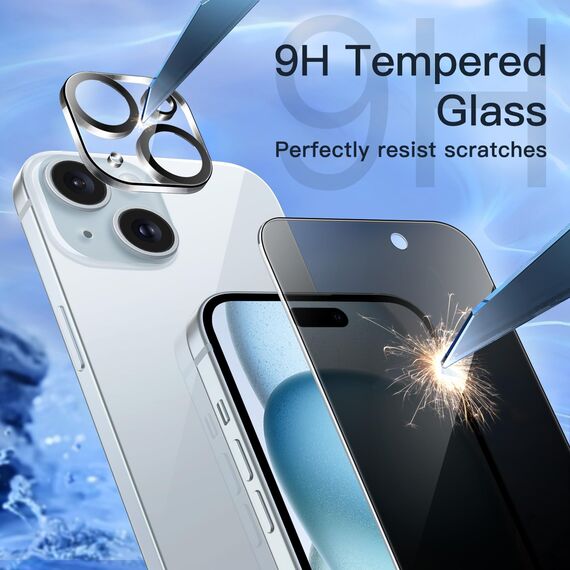 JETech Sichtschutz Schutzfolie für iPhone 15 Plus 6,7 Zoll mit Kameraschutz, Einfaches Installationswerkzeug,Anti-Spy Panzer Schutz Glas Folie Schutzfolie, 2 Stück Jeweils