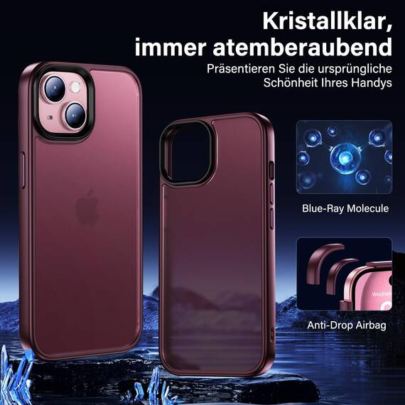UniqueMe für iPhone 15 Hülle, 5-in-1-Set Handyhülle für iPhone 15 Case Rundumschutz Schutzhülle Cover,1 Handyhülle & 2 Schutzfolie & 2 Kameraschutz - Matt Rot