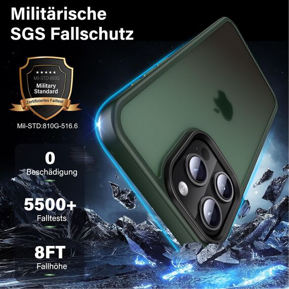 UniqueMe für iPhone 15 Pro Max Hülle, 5-in-1-Set Handyhülle für iPhone 15 Pro Max Case Rundumschutz Schutzhülle Cover,1 Handyhülle & 2 Schutzfolie & 2 Kameraschutz - Matt Grün