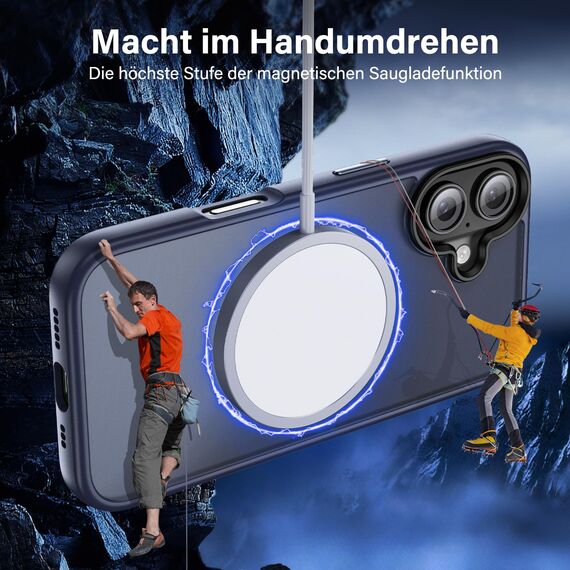 UniqueMe für iPhone 16 Hülle, 5-in-1-Set Handyhülle für iPhone 16 Case Rundumschutz Schutzhülle Cover,1 Handyhülle & 2 Schutzfolie & 2 Kameraschutz - Matt Blau