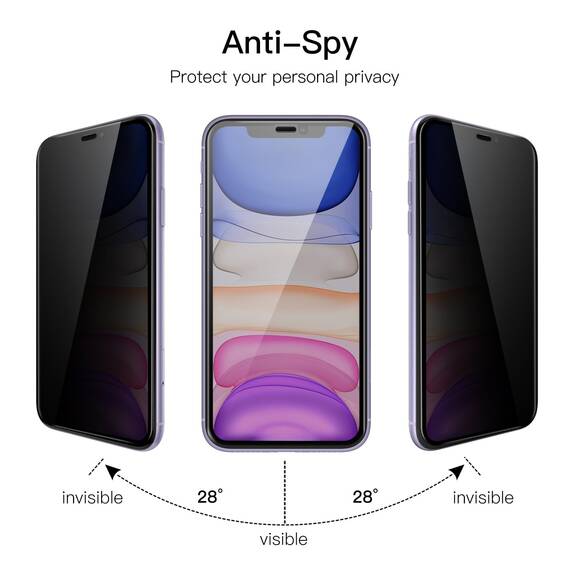JETech Sichtschutz Full Screen für iPhone 11/XR 6,1 Zoll, Anti-Spy Panzer Schutz Glas Folie Schutzfolie, Kante zu Kante Displayschutz Hat Keinen Einfluss auf die Hülle, 2 Stück