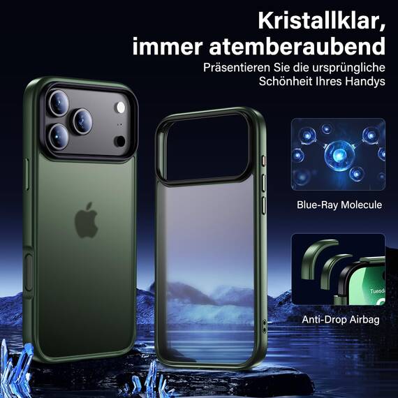 UniqueMe für iPhone 17 Pro Hülle - Handyhülle für iPhone 17 Pro Case, Rundumschutz Hülle Set Schutzhülle Cover, 1 Handyhülle & 2 Schutzfolie - Matt Grün