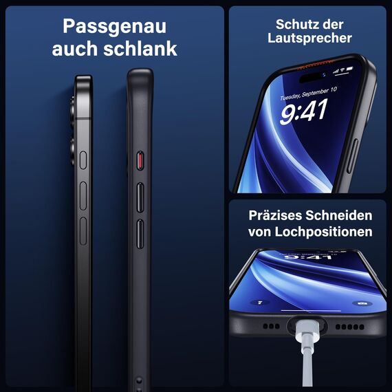 UniqueMe für iPhone 17 Hülle - Handyhülle für iPhone 17 Case, 5 in 1 Set Rundumschutz Schutzhülle Cover, 1 Handyhülle & 2 Schutzfolie & 2 Kameraschutz - Matt Schwarz