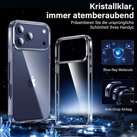 UniqueMe für iPhone 17 Pro Max Hülle - Handyhülle für iPhone 17 Pro Max Case, Rundumschutz Hülle Set Schutzhülle Cover, 1 Handyhülle & 2 Schutzfolie - Transparent