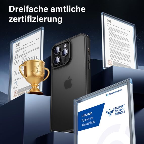 UniqueMe für iPhone 15 Pro Max Hülle, 5-in-1-Set Handyhülle für iPhone 15 Pro Max Case Rundumschutz Schutzhülle Cover,1 Handyhülle & 2 Schutzfolie & 2 Kameraschutz - Matt Schwarz
