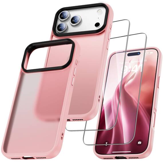 UniqueMe für iPhone 17 Pro Max Hülle - Handyhülle für iPhone 17 Pro Max Case, Rundumschutz Hülle Set Schutzhülle Cover, 1 Handyhülle & 2 Schutzfolie - Matt Rosa
