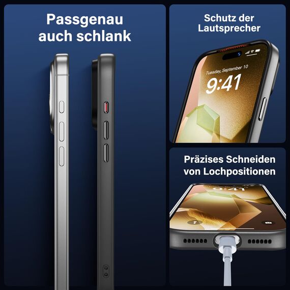 UniqueMe für iPhone 17 Pro Hülle - Handyhülle für iPhone 17 Pro Case, Rundumschutz Hülle Set Schutzhülle Cover, 1 Handyhülle & 2 Schutzfolie - Matt Grau