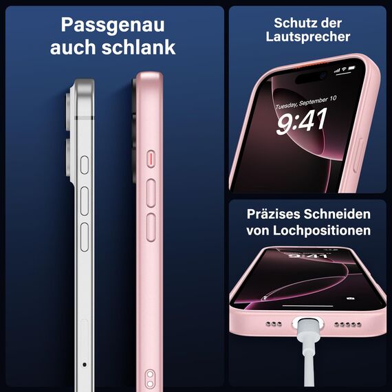 UniqueMe für iPhone 16 Hülle, 5-in-1-Set Handyhülle für iPhone 16 Case Rundumschutz Schutzhülle Cover,1 Handyhülle & 2 Schutzfolie & 2 Kameraschutz - Matt Rosa