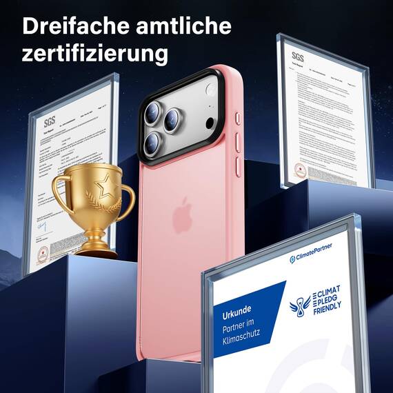 UniqueMe für iPhone 17 Pro Max Hülle - Handyhülle für iPhone 17 Pro Max Case, Rundumschutz Hülle Set Schutzhülle Cover, 1 Handyhülle & 2 Schutzfolie - Matt Rosa