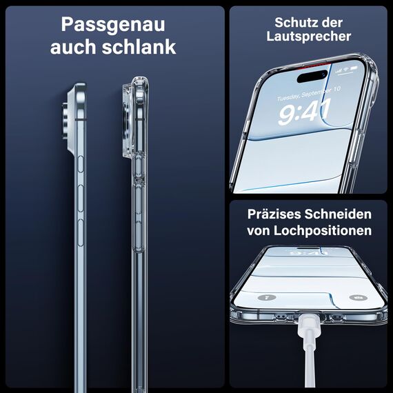 UniqueMe für iPhone Air Hülle - Handyhülle für iPhone 17 Air Case, Rundumschutz Hülle Set Schutzhülle Cover, 1 Handyhülle & 2 Schutzfolie - Transparent