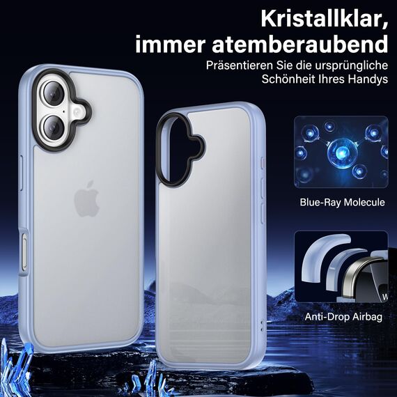 UniqueMe für iPhone 16 Hülle, 5-in-1-Set Handyhülle für iPhone 16 Case Rundumschutz Schutzhülle Cover,1 Handyhülle & 2 Schutzfolie & 2 Kameraschutz - Matt Hellblau