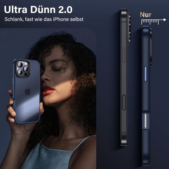UniqueMe für iPhone 16 Pro Max Hülle, 5-in-1-Set Handyhülle für iPhone 16 Pro Max Case Rundumschutz Schutzhülle Cover,1 Handyhülle & 2 Schutzfolie & 2 Kameraschutz - Matt Blau