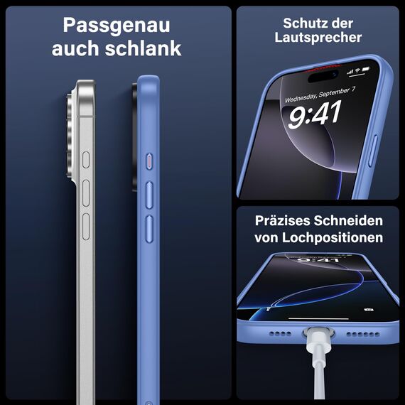 UniqueMe für iPhone 16 Pro Max Hülle, 5-in-1-Set Handyhülle für iPhone 16 Pro Max Case Rundumschutz Schutzhülle Cover,1 Handyhülle & 2 Schutzfolie & 2 Kameraschutz - Matt Hellblau