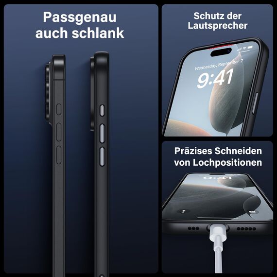 UniqueMe für iPhone 16 Pro Hülle, 5-in-1-Set Handyhülle für iPhone 16 Pro Case Rundumschutz Schutzhülle Cover,1 Handyhülle & 2 Schutzfolie & 2 Kameraschutz -Matt Schwarz