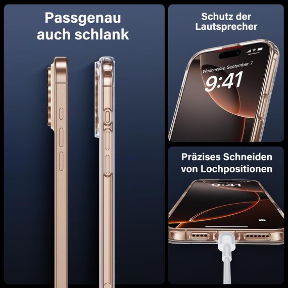 UniqueMe für iPhone 16 Pro Max Hülle - Handyhülle für iPhone 16 Pro Max Case, 5 in 1 Set Rundumschutz Schutzhülle Cover,1 Handyhülle & 2 Schutzfolie & 2 Kameraschutz - Transparent