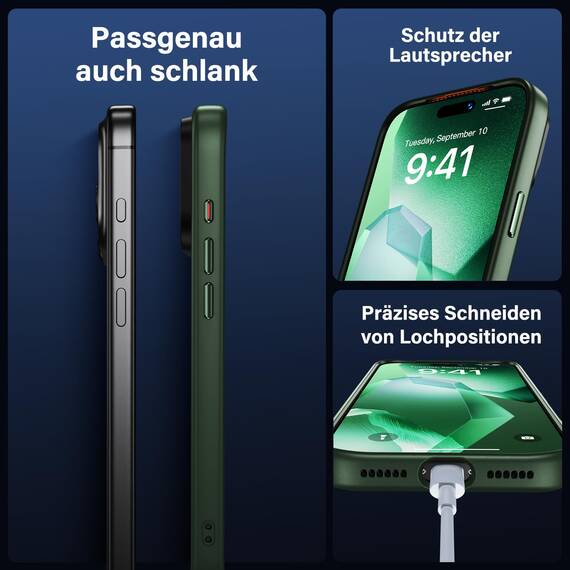 UniqueMe für iPhone 17 Pro Hülle - Handyhülle für iPhone 17 Pro Case, Rundumschutz Hülle Set Schutzhülle Cover, 1 Handyhülle & 2 Schutzfolie - Matt Grün