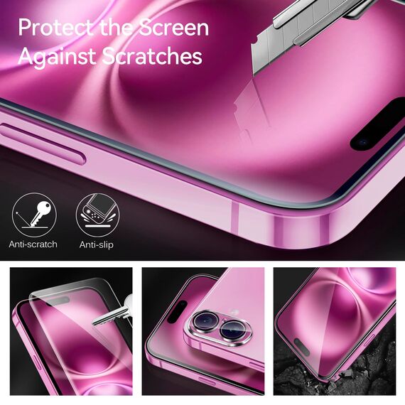 ivoler 3+3 Stück Panzer Schutz Glas für iPhone 16, 3 Stücke Schutzfolie Mit 3 Stück Kameraschutz und Positionierhilfe, 9H Härte, HD Klar, Anti-Kratz, Anti-Bläschen