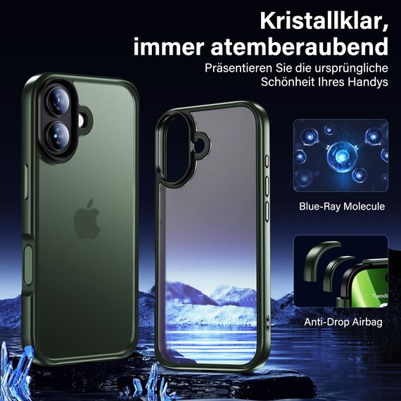 UniqueMe für iPhone 17 Hülle - Handyhülle für iPhone 17 Case, 5 in 1 Set Rundumschutz Schutzhülle Cover, 1 Handyhülle & 2 Schutzfolie & 2 Kameraschutz - Matt Grün