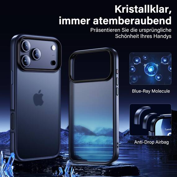 UniqueMe für iPhone 17 Pro Hülle - Handyhülle für iPhone 17 Pro Case, Rundumschutz Hülle Set Schutzhülle Cover, 1 Handyhülle & 2 Schutzfolie - Matt Blau