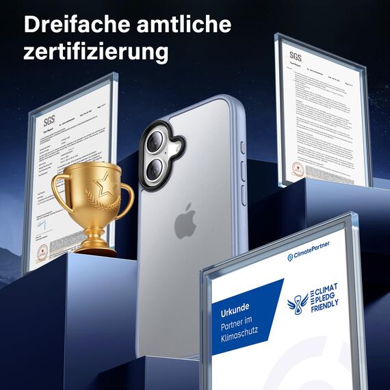 UniqueMe für iPhone 16 Hülle, 5-in-1-Set Handyhülle für iPhone 16 Case Rundumschutz Schutzhülle Cover,1 Handyhülle & 2 Schutzfolie & 2 Kameraschutz - Matt Hellblau
