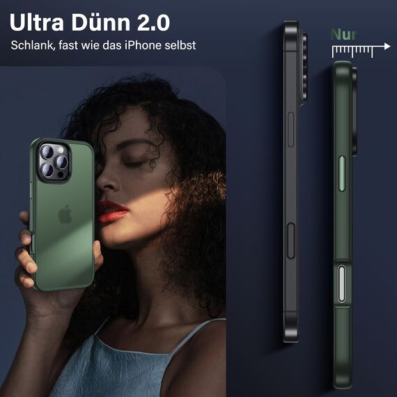 UniqueMe für iPhone 16 Pro Max Hülle, 5-in-1-Set Handyhülle für iPhone 16 Pro Max Case Rundumschutz Schutzhülle Cover,1 Handyhülle & 2 Schutzfolie & 2 Kameraschutz - Matt Grün