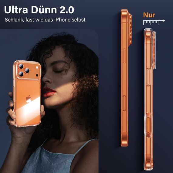 UniqueMe für iPhone 17 Pro Hülle - Handyhülle für iPhone 17 Pro Case, Rundumschutz Hülle Set Schutzhülle Cover, 1 Handyhülle & 2 Schutzfolie - Transparent