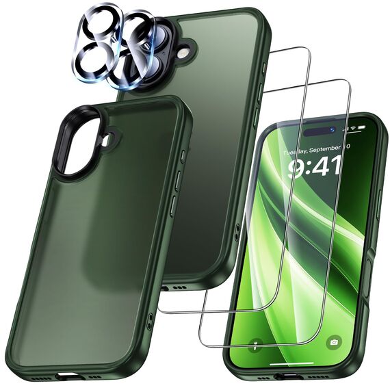 UniqueMe für iPhone 17 Hülle - Handyhülle für iPhone 17 Case, 5 in 1 Set Rundumschutz Schutzhülle Cover, 1 Handyhülle & 2 Schutzfolie & 2 Kameraschutz - Matt Grün