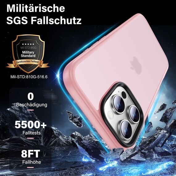 UniqueMe für iPhone 16 Pro Max Hülle, 5-in-1-Set Handyhülle für iPhone 16 Pro Max Case Rundumschutz Schutzhülle Cover,1 Handyhülle & 2 Schutzfolie & 2 Kameraschutz - Matt Rosa