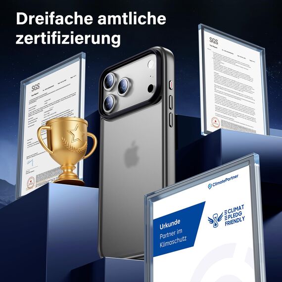 UniqueMe für iPhone 17 Pro Max Hülle - Handyhülle für iPhone 17 Pro Max Case, Rundumschutz Hülle Set Schutzhülle Cover, 1 Handyhülle & 2 Schutzfolie - Matt Grau