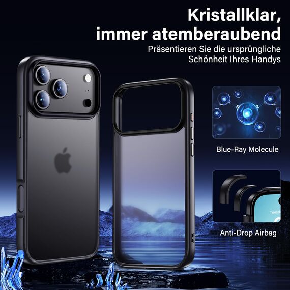 UniqueMe für iPhone 17 Pro Max Hülle - Handyhülle für iPhone 17 Pro Max Case, Rundumschutz Hülle Set Schutzhülle Cover, 1 Handyhülle & 2 Schutzfolie - Matt Schwarz