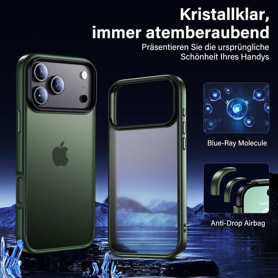 UniqueMe für iPhone 17 Pro Max Hülle - Handyhülle für iPhone 17 Pro Max Case, Rundumschutz Hülle Set Schutzhülle Cover, 1 Handyhülle & 2 Schutzfolie - Matt Grün