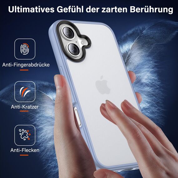 UniqueMe für iPhone 16 Hülle, 5-in-1-Set Handyhülle für iPhone 16 Case Rundumschutz Schutzhülle Cover,1 Handyhülle & 2 Schutzfolie & 2 Kameraschutz - Matt Hellblau